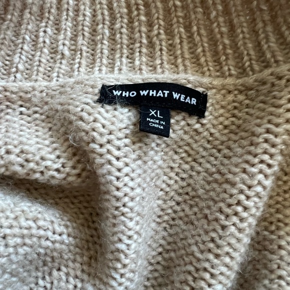 SOLD Who What Wear Wool Cardigan Button Down Pom Pom Knit Tan Heather Sweater - Picture 6 of 7